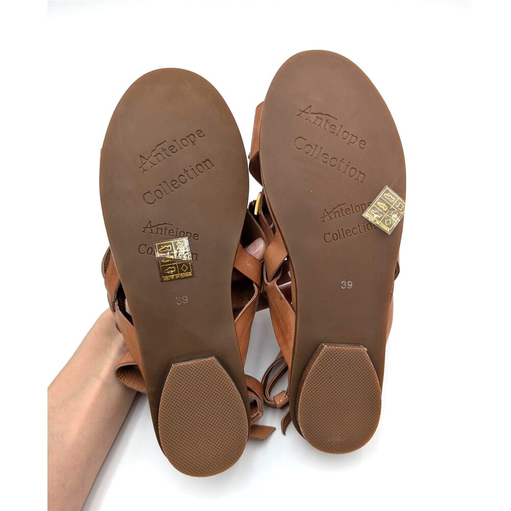 Antelope Reza Stud Block Heel Sandals Women's Tan Leather Size US9 EU39 - Picture 8 of 12